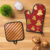 Rode en gouden kerstballen ovenwant & pannenlap set (Top down)
