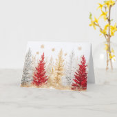 Rode en gouden kerstbomen met sneeuwvlokken kaart (Gele Bloem)