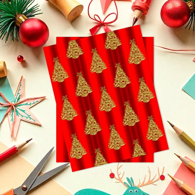 Rode en Gouden Kerstbomen Scrapbook Papier (Red and Gold Christmas Trees Scrapbook Paper by the Olde Christmas Shoppe)