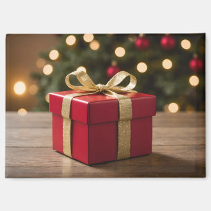 Rode en gouden kerstcadeau magneet