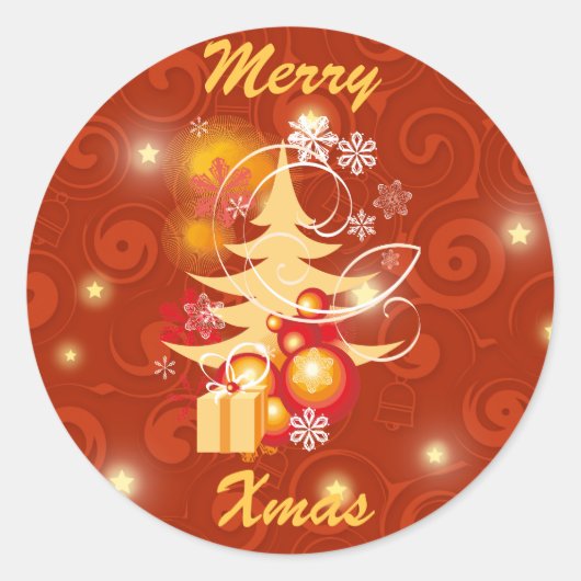 Rode en gouden kerstcadeaus ronde sticker (Voorkant)