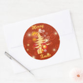 Rode en gouden kerstcadeaus ronde sticker (Envelop)