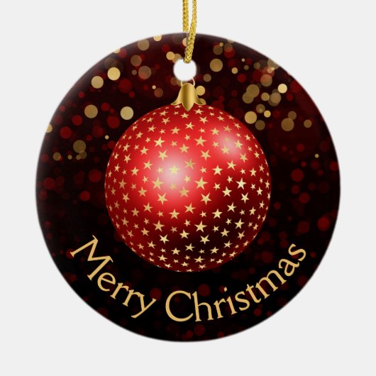 Rode en gouden kerstcadeautjes en Bokeh Keramisch Ornament (Voorkant)