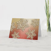 Rode en gouden kerstkaart met sneeuwvlok glans feestdagen kaart (Voorkant)