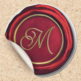 Rode en gouden kerstmonogram waszegelstickers ronde sticker