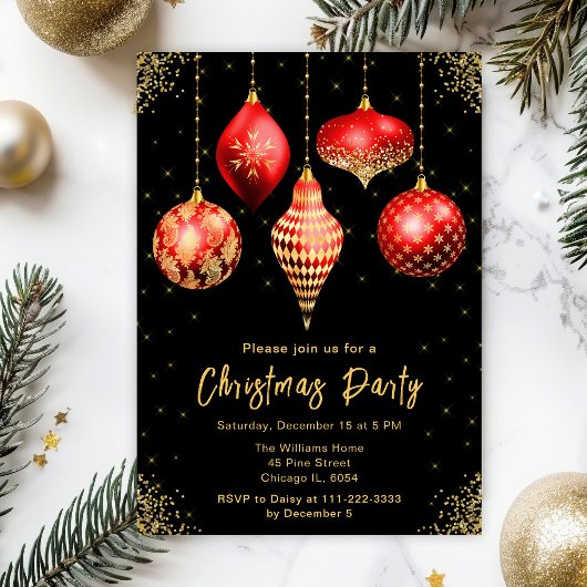 Rode en Gouden Kerstversiering Kerstfeest Kaart