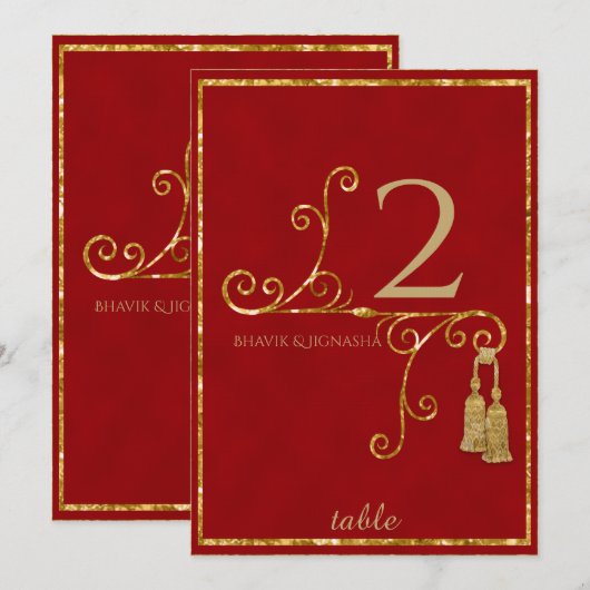 Rode en gouden kwast Indiaas tafelnummer (Voorkant / Achterkant)