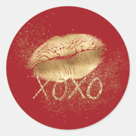 Rode en gouden lippen kus gouden glitter XOXO Ronde Sticker