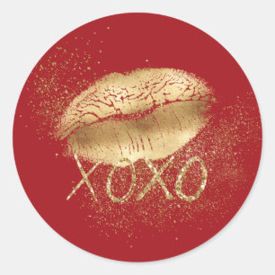 Rode en gouden lippen kus gouden glitter XOXO Ronde Sticker