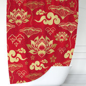Rode en gouden Lotus Floral Oriental Pattern Douchegordijn