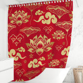 Rode en gouden Lotus Floral Oriental Pattern Douchegordijn