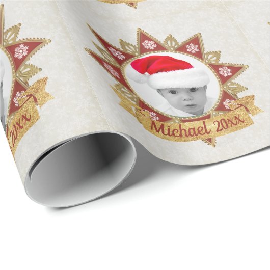 Rode en gouden luxe cirkel vorm Lijst sneeuwvlok Cadeaupapier (Rol Hoek)