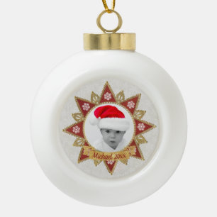 Rode en gouden luxe cirkel vorm Lijst sneeuwvlok Keramische Bal Ornament