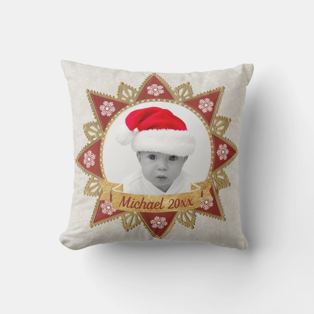 Rode en gouden luxe cirkel vorm Lijst sneeuwvlok Kussen (Voorkant)