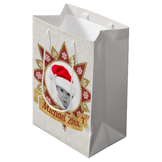 Rode en gouden luxe cirkel vorm Lijst sneeuwvlok Medium Cadeauzakje (Voorkant Gekanteld)