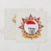 Rode en gouden luxe cirkelvorm frame sneeflok feestdagenkaart (Voorkant / Achterkant)