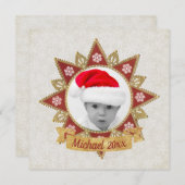 Rode en gouden luxe cirkelvorm frame sneeuwvlok feestdagenkaart (Voorkant / Achterkant)