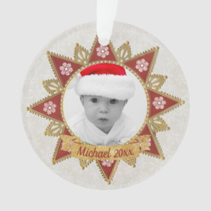 Rode en gouden luxe cirkelvormige frame sneeuwvlok ornament