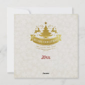 Rode en gouden luxe cirkelvormige vorm frame sneeu feestdagenkaart (Achterkant)