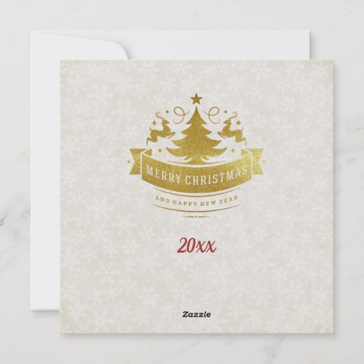 Rode en gouden luxe cirkelvormige vorm frame sneeu feestdagenkaart (Achterkant)