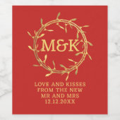 Rode en gouden Mistletoe krans Vakantie Wijn Label Wijn Etiket (Enkel label)