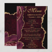 Rode en Gouden Nep Glitter Agate Bruiloft Menu (Voorkant / Achterkant)