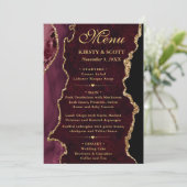 Rode en Gouden Nep Glitter Agate Bruiloft Menu (Staand voorkant)