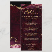 Rode en Gouden Nep Glitter Agate Bruiloft Menu (Voorkant / Achterkant)