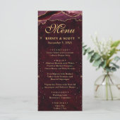 Rode en Gouden Nep Glitter Agate Bruiloft Menu (Staand voorkant)
