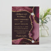 Rode en Gouden Nep Glitter Agate Trouwring Kaart (Staand voorkant)
