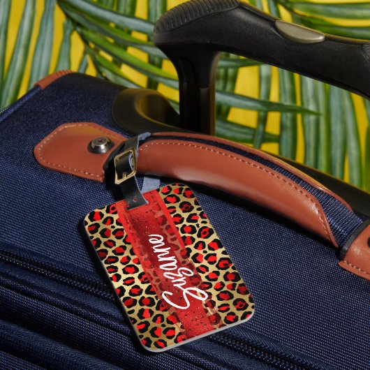 Rode en gouden oliepenseelstreken bagagelabel (Voorkant Insitu 1)