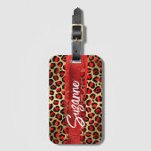 Rode en gouden oliepenseelstreken bagagelabel (Voorkant (verticaal))