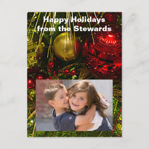 Rode en gouden Ornamenten op Boom Photo PCard Feestdagenkaart