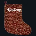 Rode en Gouden Oude Wereld Grote Kerstsok<br><div class="desc">Deze kous heeft een faux glittery gouden oude wereld patroon op een rijke rode achtergrond.</div>