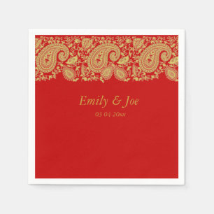 Rode en gouden paisley kant bruiloft servet