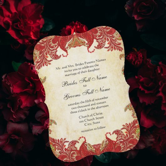Rode en gouden Paisley Wedding Kaart