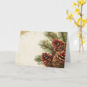 Rode en gouden Pine Boughs met Pine Cones Kaart (Gele Bloem)