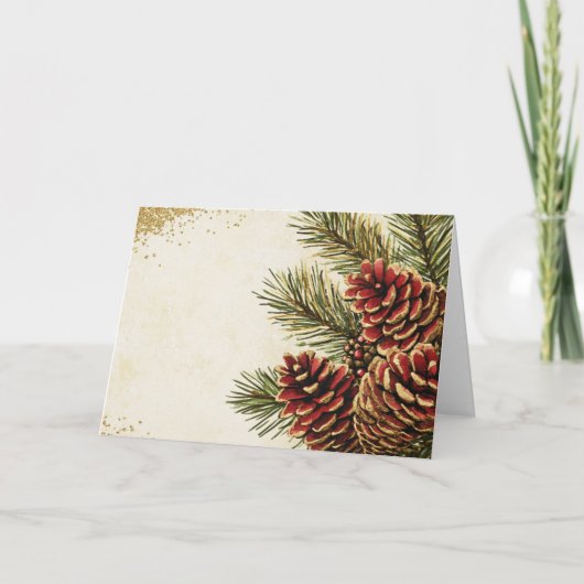 Rode en gouden Pine Boughs met Pine Cones Kaart (Voorkant)