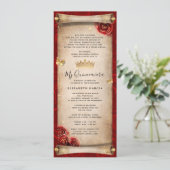 Rode en gouden Quinceanera Scroll Invitation Kaart (Staand voorkant)