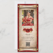 Rode en gouden Quinceanera Scroll Invitation Kaart (Achterkant)