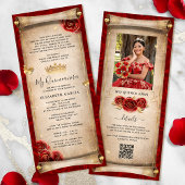 Rode en gouden Quinceanera Scroll Invitation Kaart