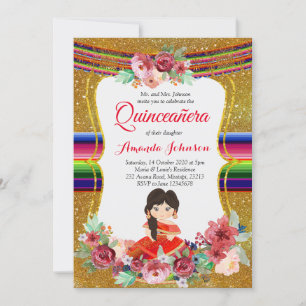 Rode en Gouden Quinceañera Spaanse Verjaardag Kaart