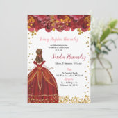 Rode en gouden Quinceañera uitnodiging (Staand voorkant)