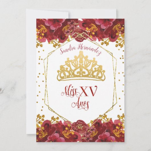 Rode en gouden Quinceañera uitnodiging (Achterkant)