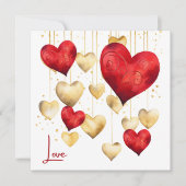 Rode en gouden romantische harten feestdagenkaart (Voorkant)