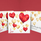 Rode en gouden romantische harten feestdagenkaart