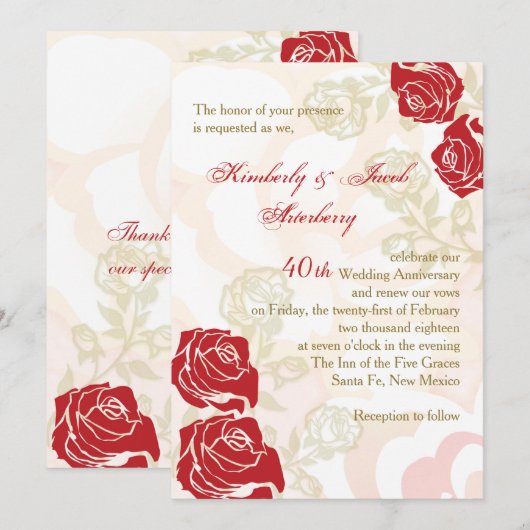 Rode en gouden rozen 40ste Jubileum voor bruiloft Kaart (Voorkant / Achterkant)
