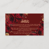 Rode en Gouden Rozen Bloemige Details Trouwen Informatiekaartje (Voorkant)