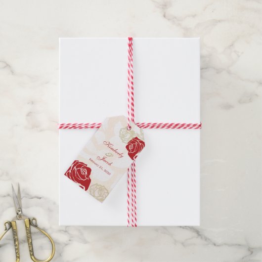 Rode en gouden rozen Bruiloft Dank u cadeau label Cadeaulabel (Met Touw)