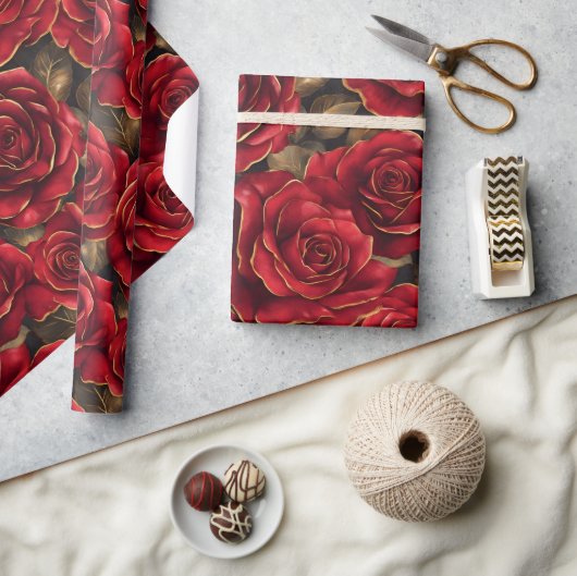 Rode en gouden Rozen Cadeaupapier (Crafts)